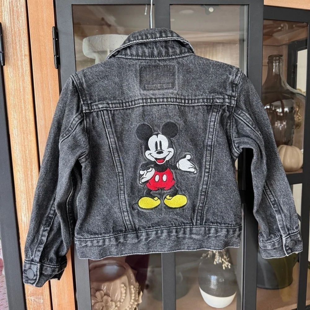 Levi’s Mickey Mouse embroidered denim jacket button toddler disney charcoal